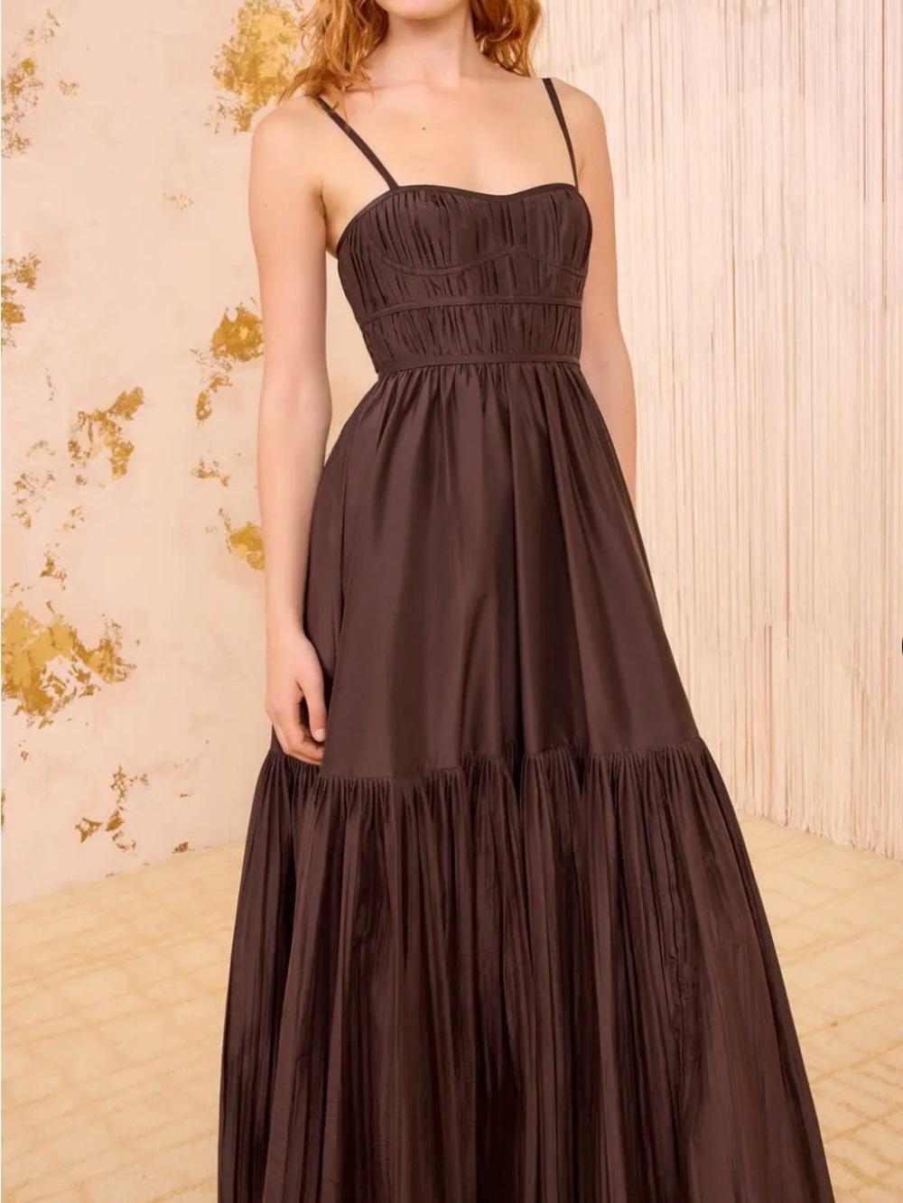 Ulla Johnson Chocolate Brown Smocked Bodice Maxi Dress